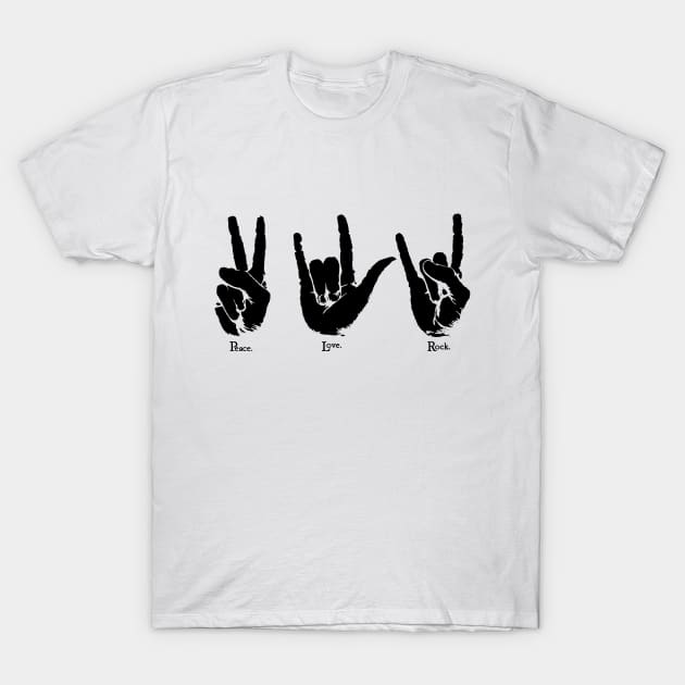 peace love rock and roll B T-Shirt by DrTigrou